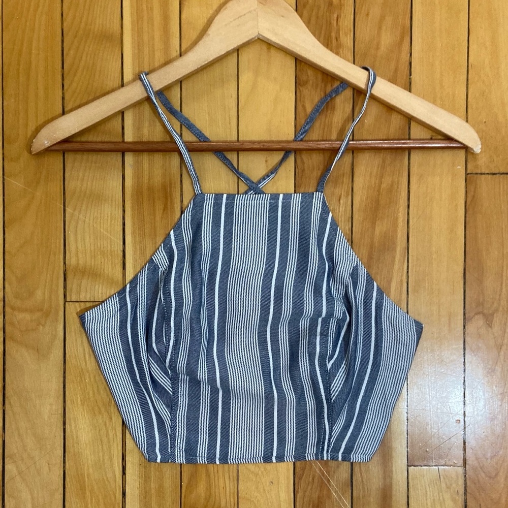 Blue and white strip crop top
